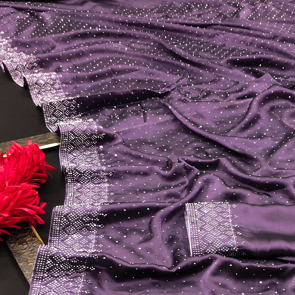 Purple Swarovski Work Satin Saree