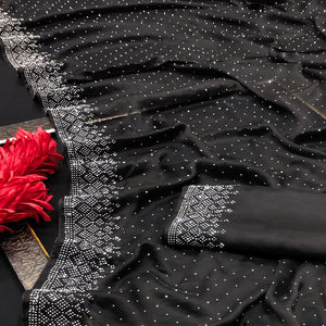 Black Swarovski Work Satin Saree