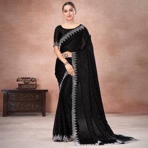 Black Swarovski Work Satin Saree