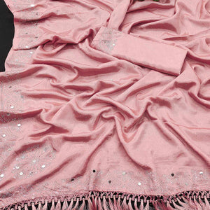 Peach Mirror With Swarovski Work Chinon Saree