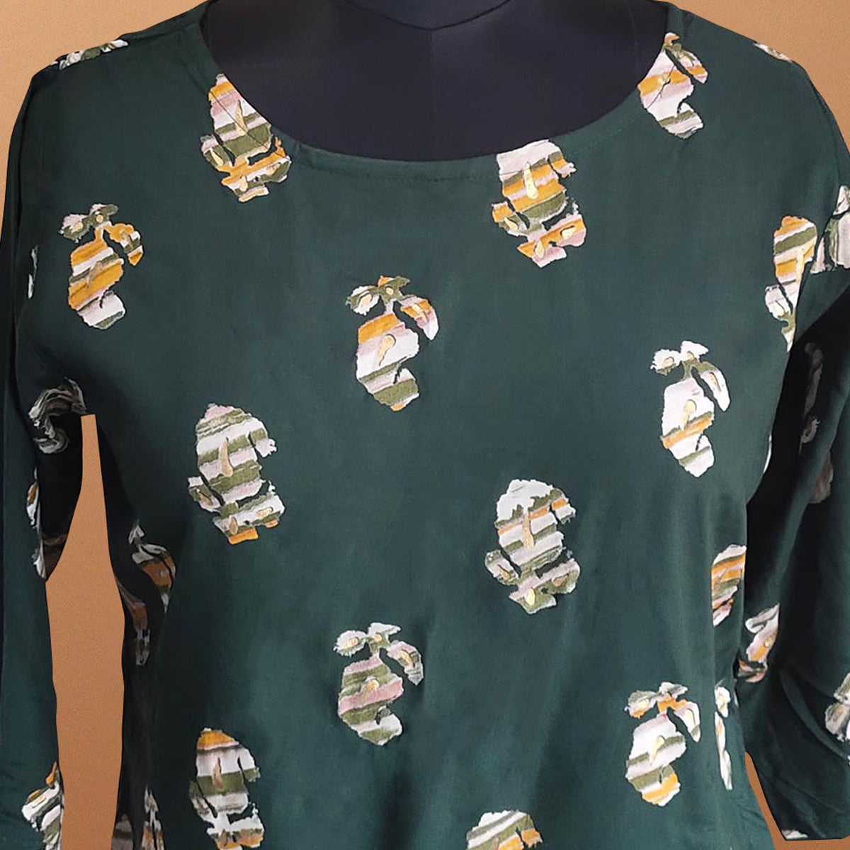 Green Printed Rayon Top