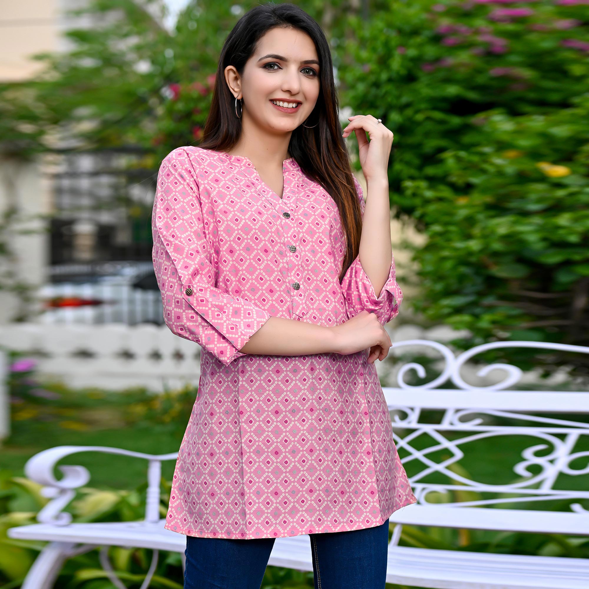 Pink Printed Chanderi Top