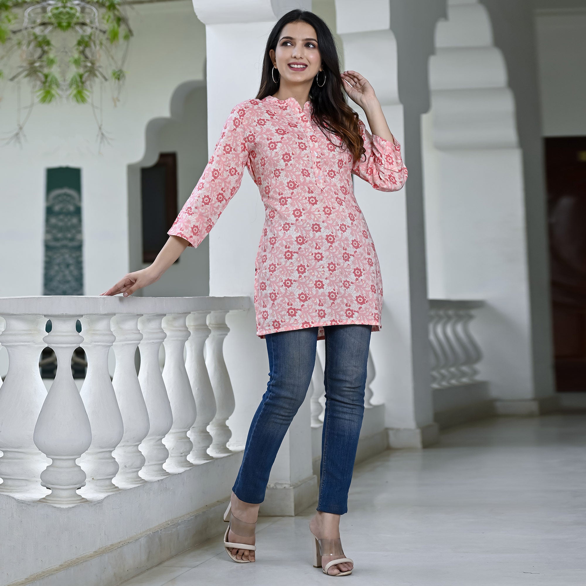 Pink Floral Foil Printed Rayon Top