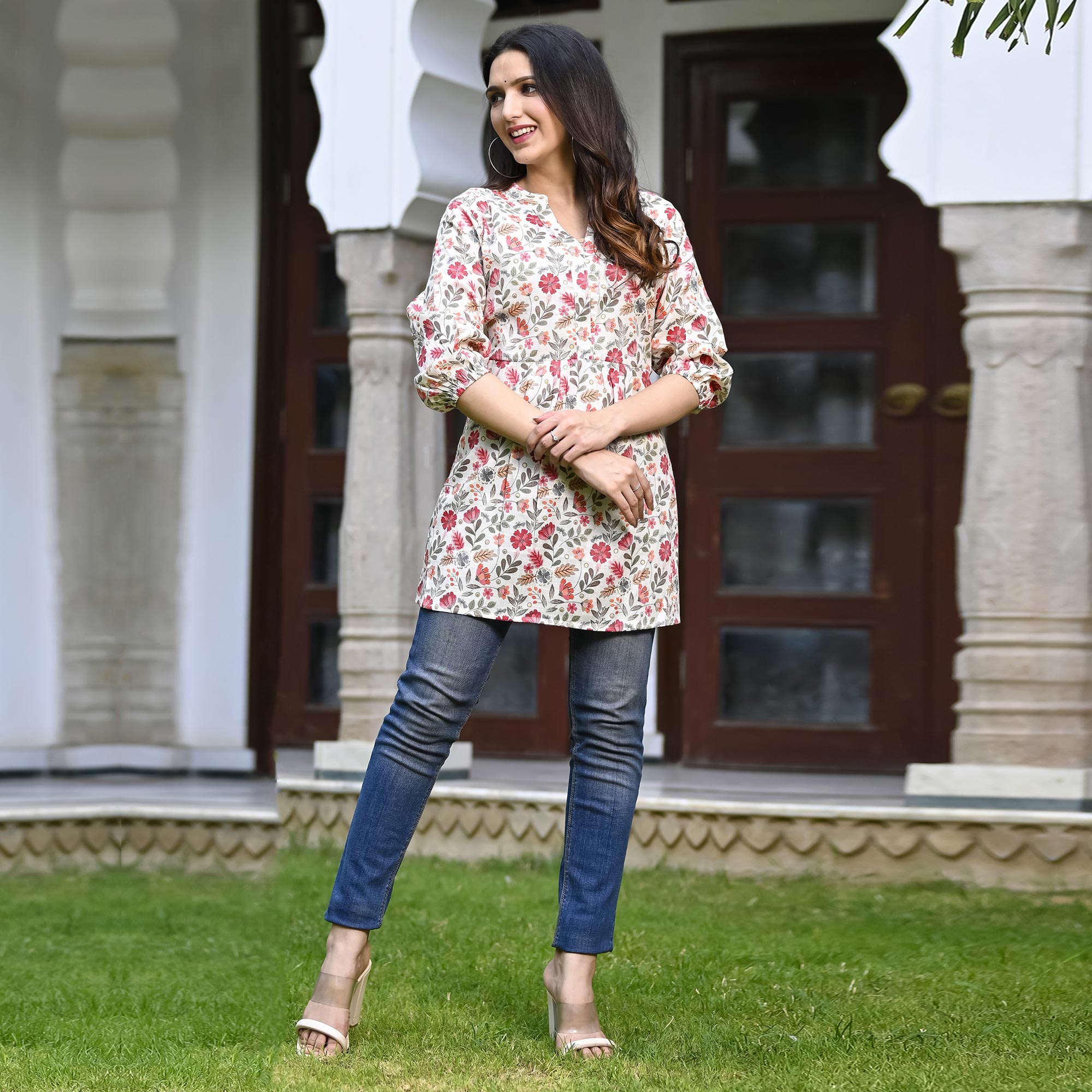 Pink Floral Printed Rayon Top