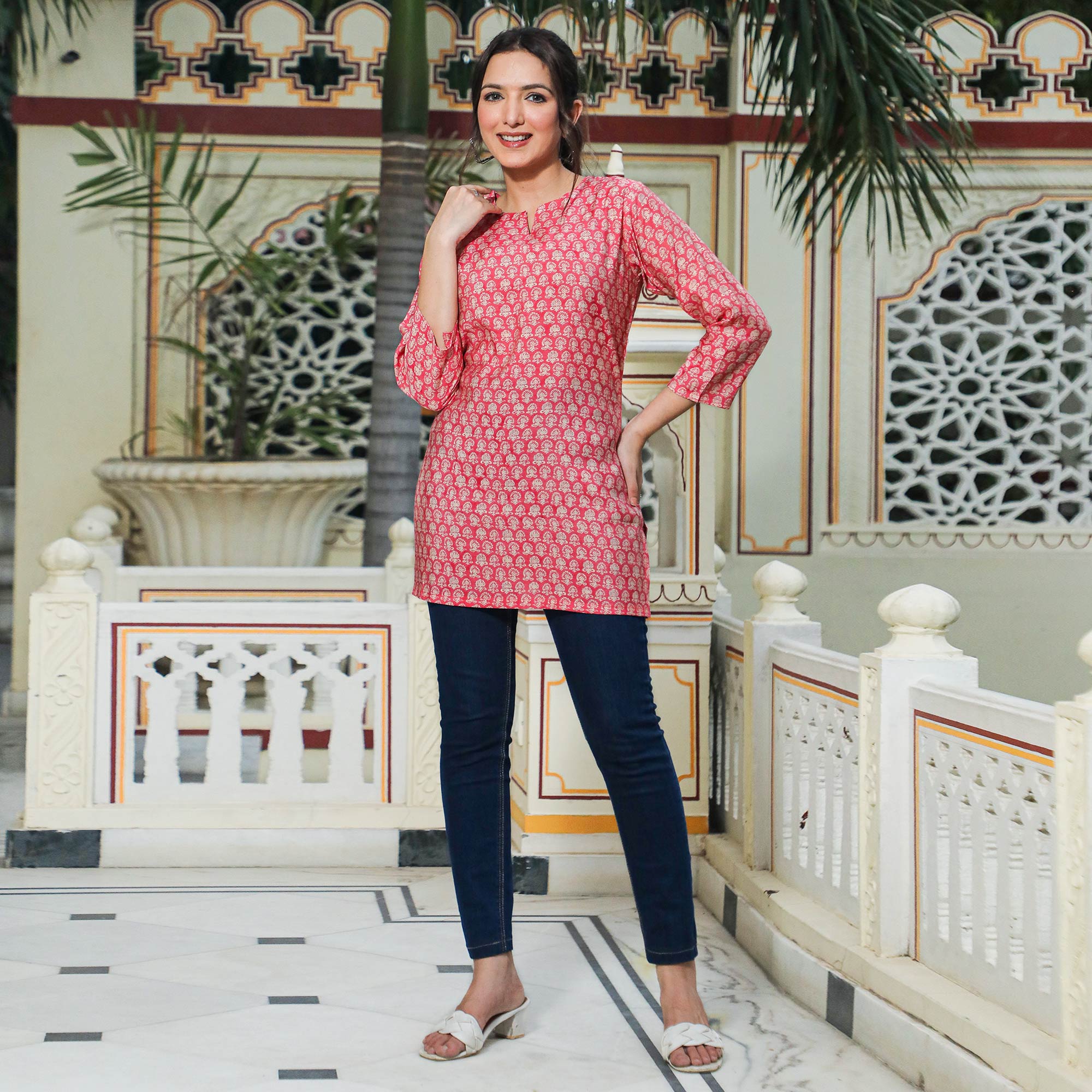 Pink Floral Printed Modal Top