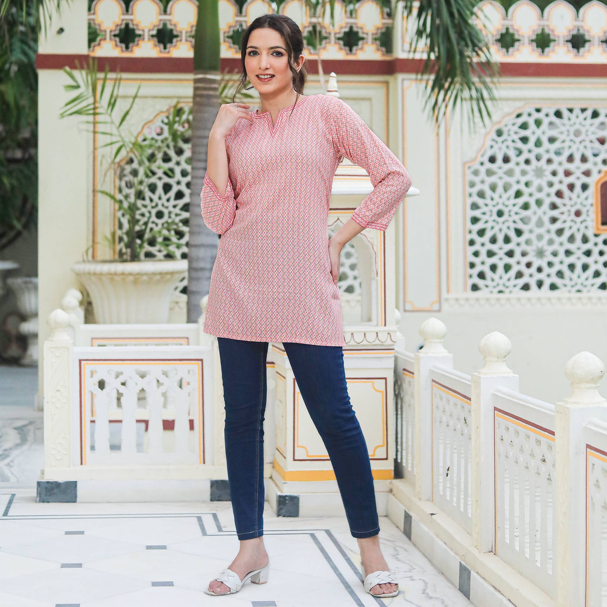 Pink Printed Rayon Top
