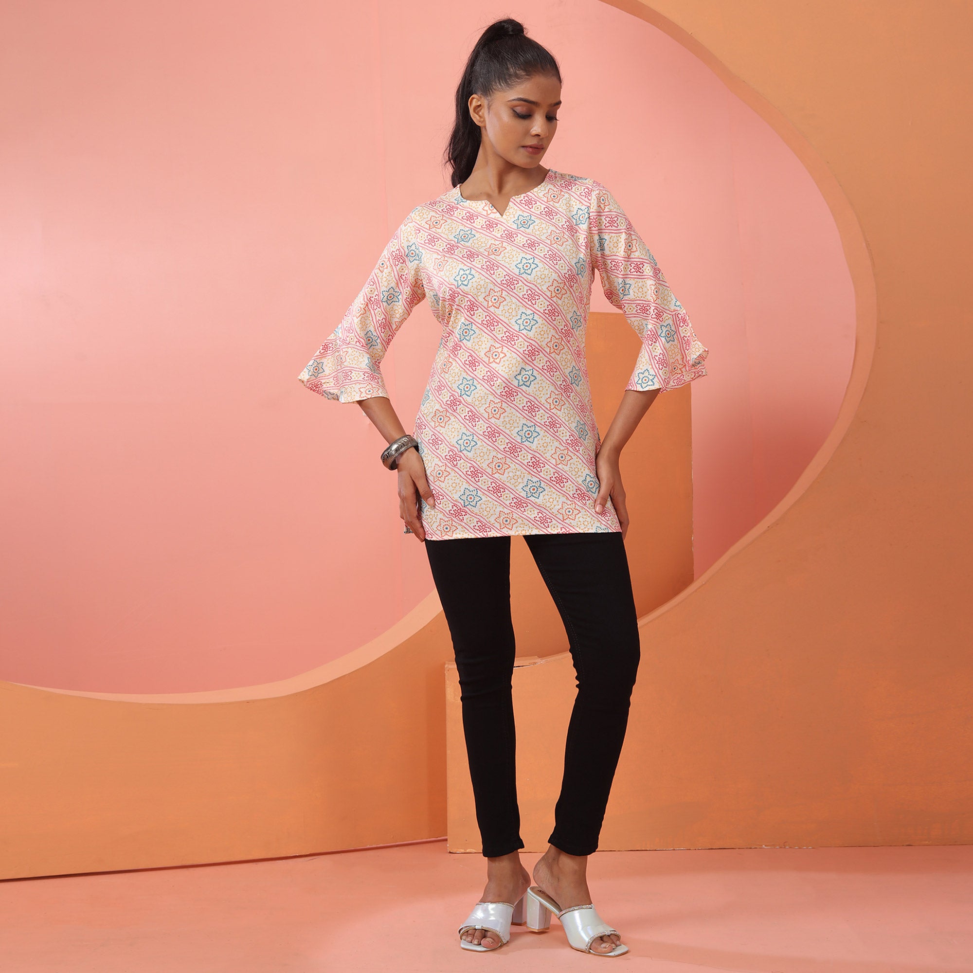 Pink Foil Printed Rayon Top