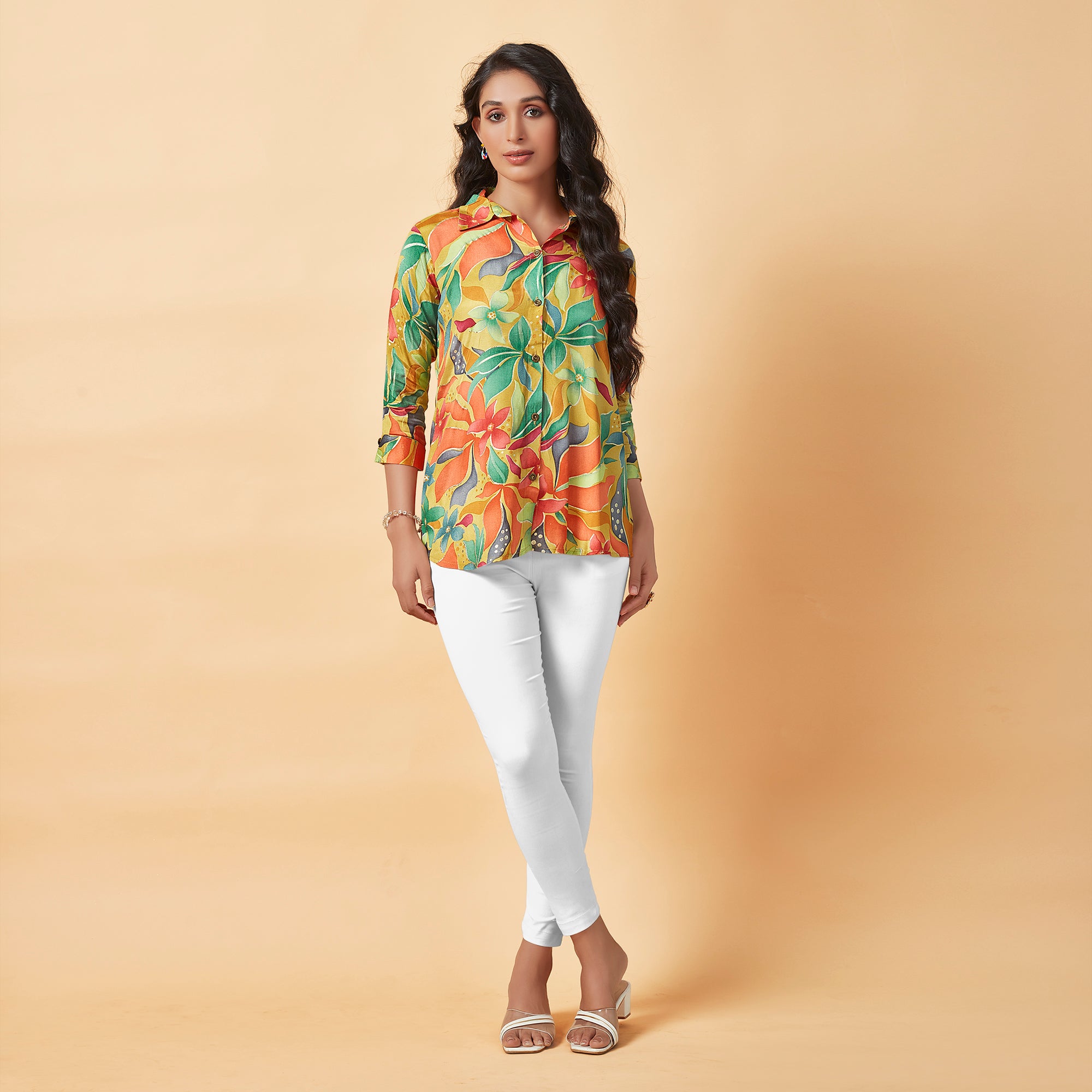 Multicolor Floral Foil Printed Muslin Top