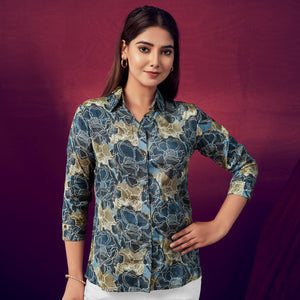 Grey Foil Printed Straight Muslin Top