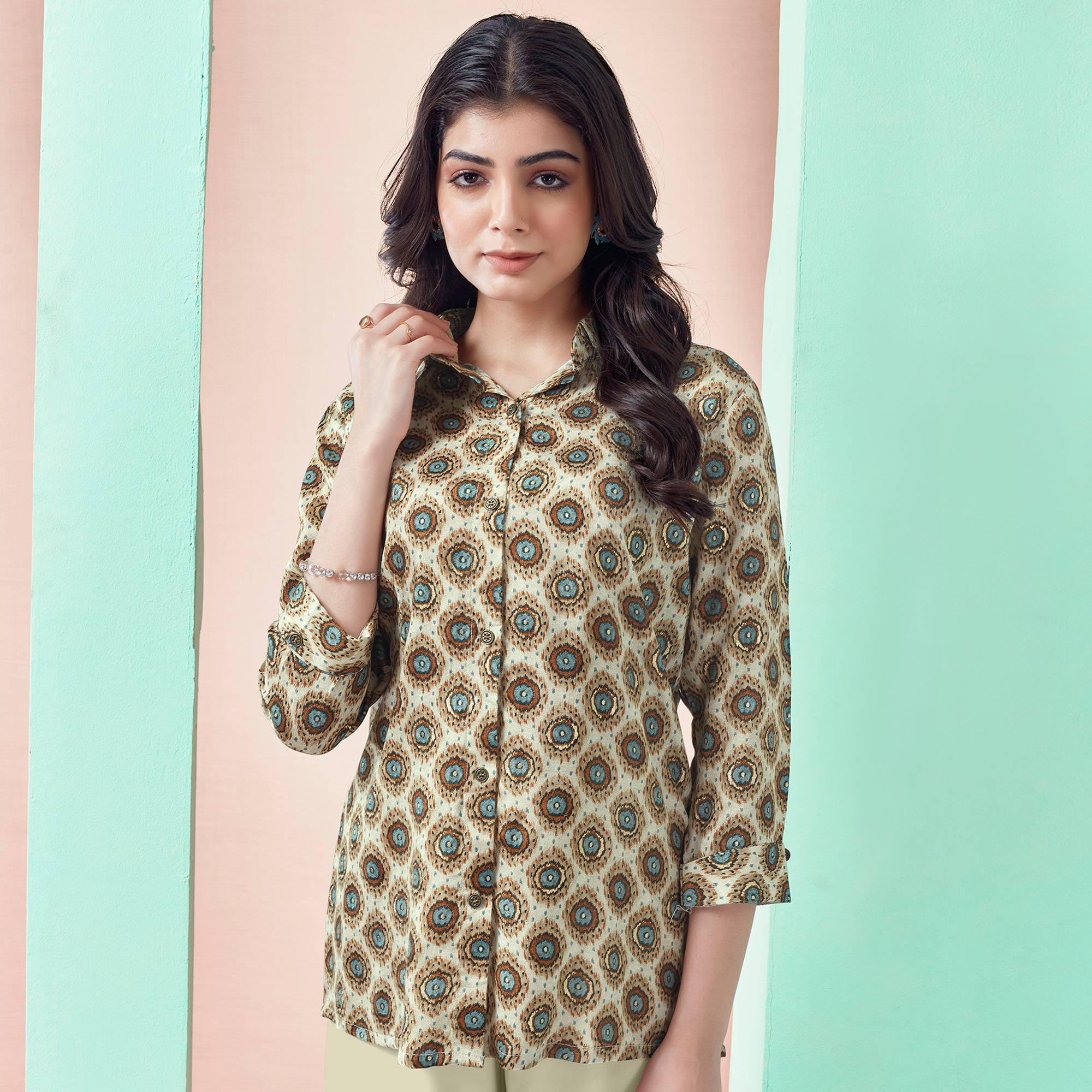 Chikoo Foil Printed Muslin Top