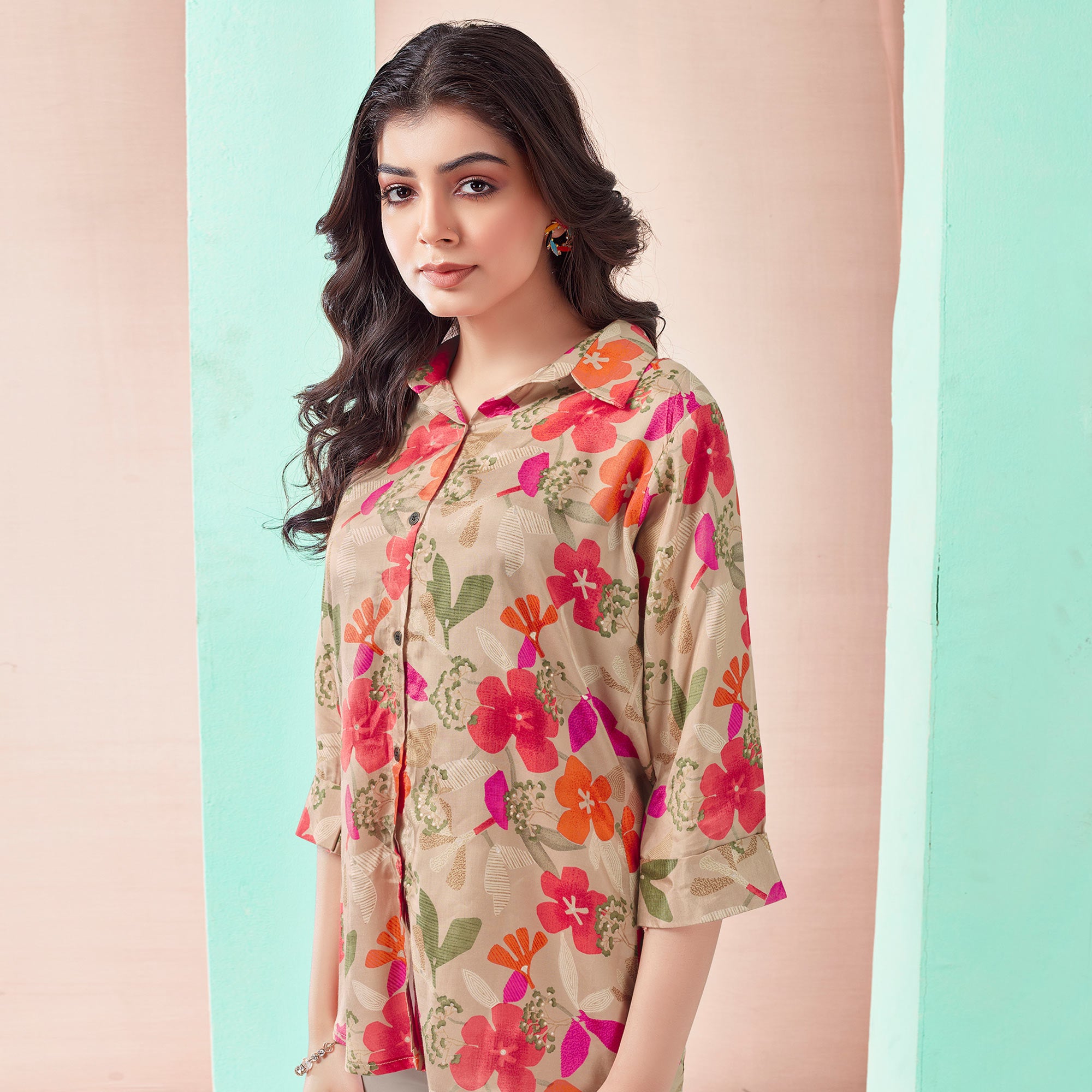 Chikoo Floral Foil Printed Muslin Top