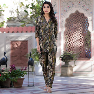 Green Foil Printed Chanderi Silk Co Ord Set