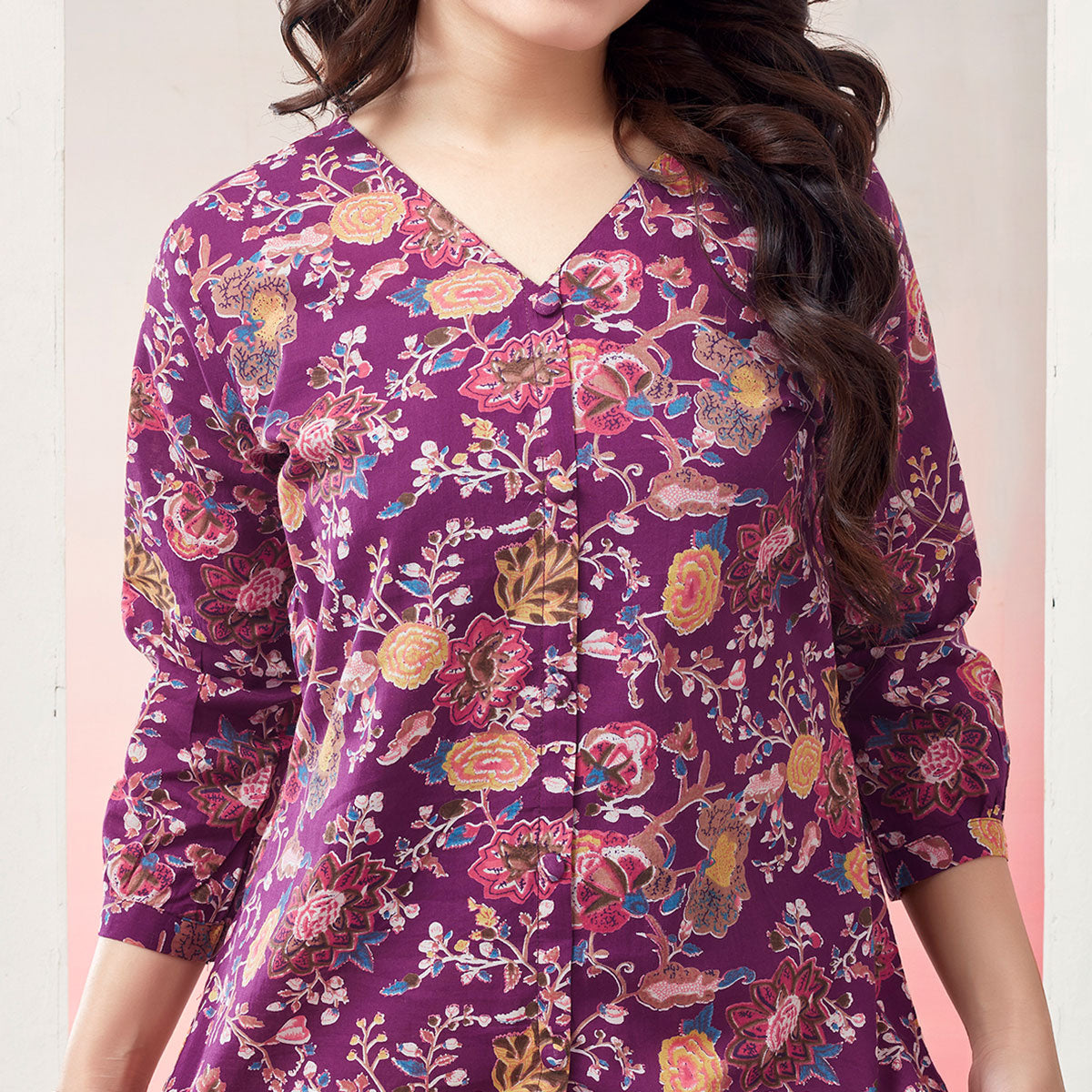 Purple Floral Printed Pure Cotton Top