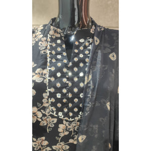 Black Foil Printed Rayon Straight Salwar Suit