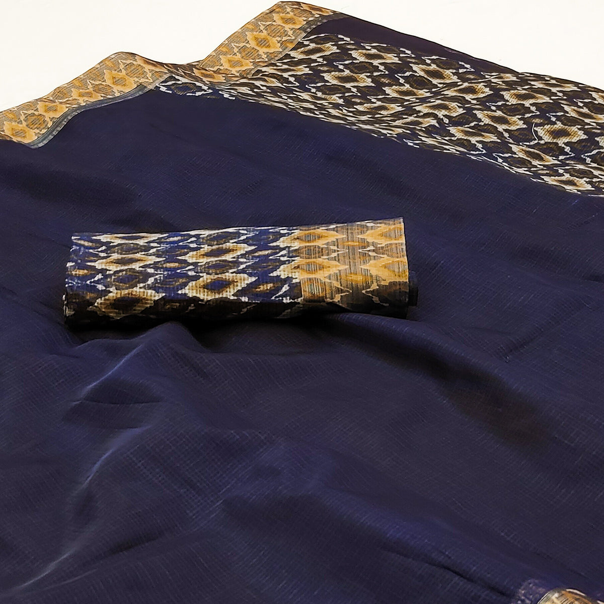 Navy Blue Printed Pure Cotton Saree