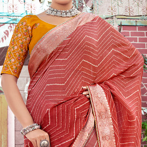 Salmon Pink Leheriya Printed Georgette Saree With Jacquard Border