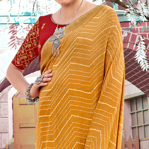 Mustard Leheriya Printed Georgette Saree With Jacquard Border