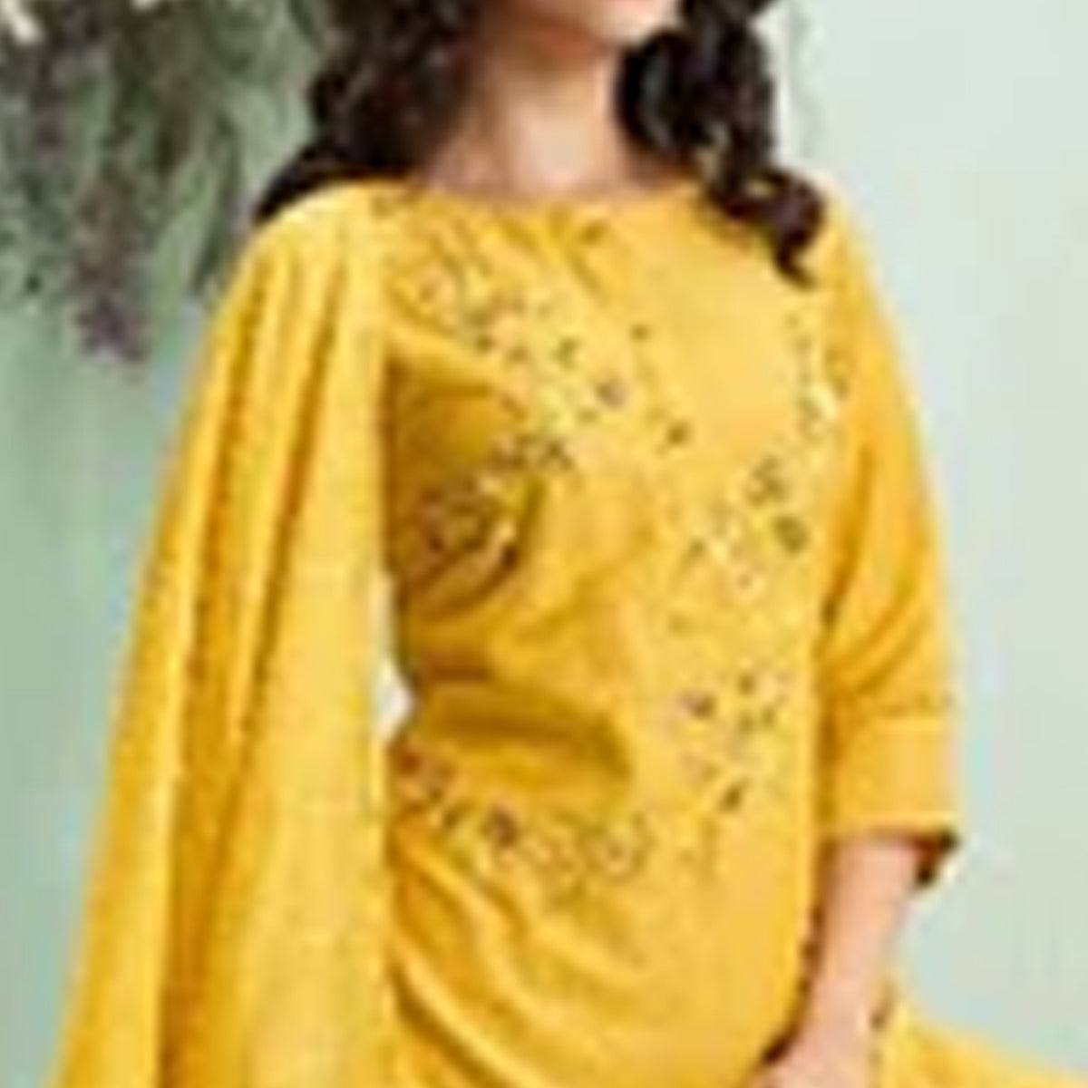 Yellow Embroidered Hand Work Muslin Sharara Suit