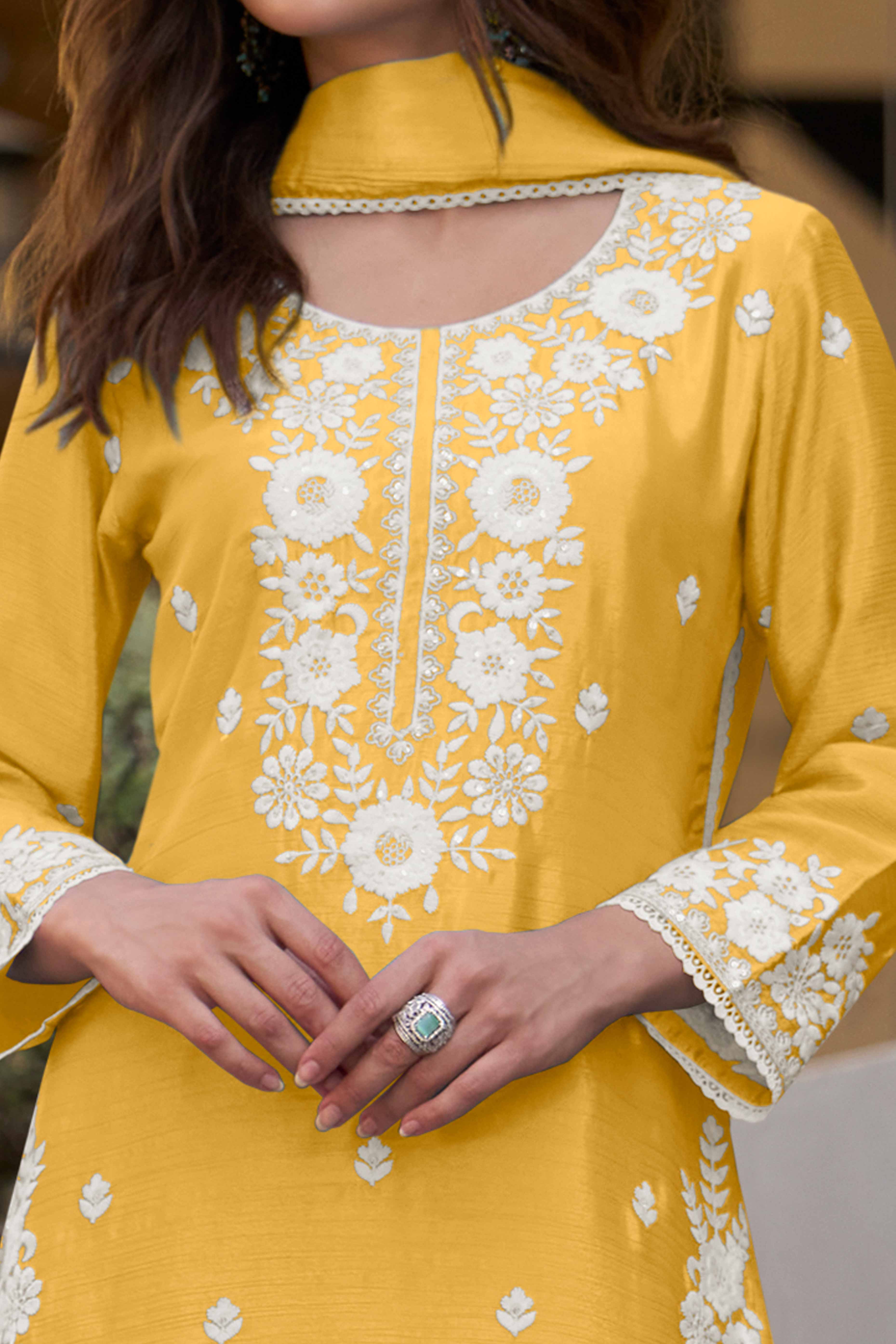 Lavender Chinon Sharara Outfit Featuring Heavy Floral Threadwork