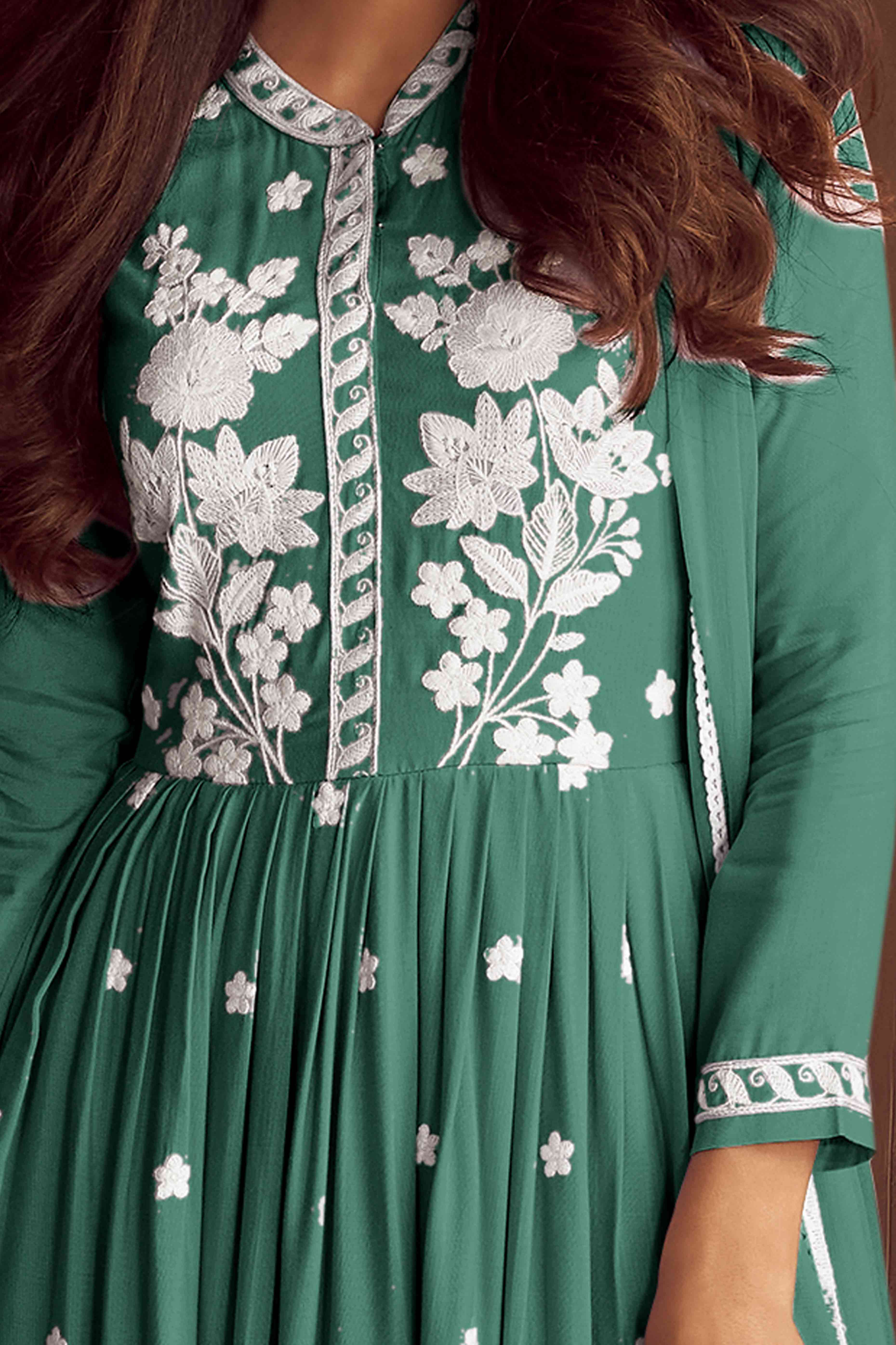 Mineral Green Lucknowi Embroidered Rayon Palazzo Suit