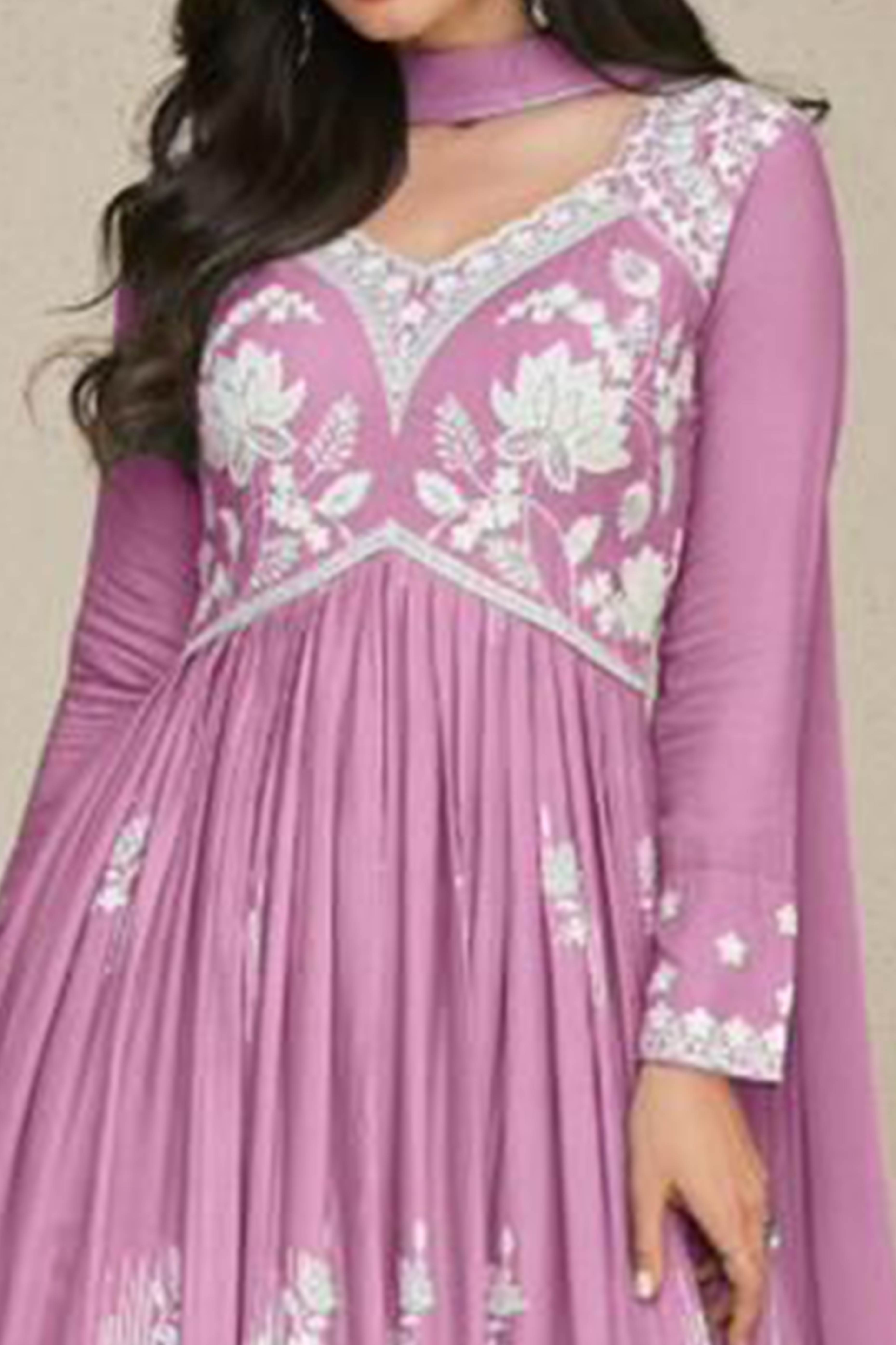 Pink Lucknowi Embroidered Rayon Palazzo Suit