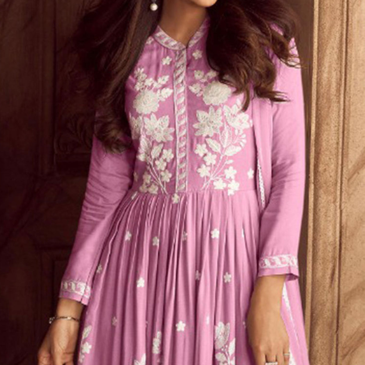 Pink Lucknowi Embroidered Rayon Palazzo Suit