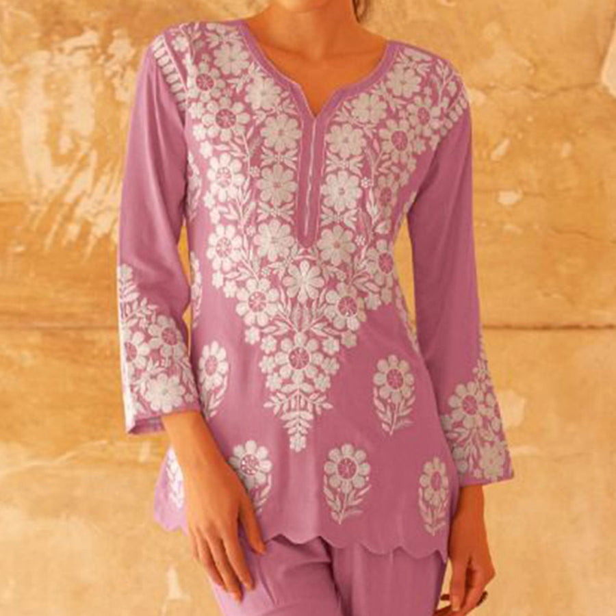 Women Pink Embroidered Thread Work Co-ords Set