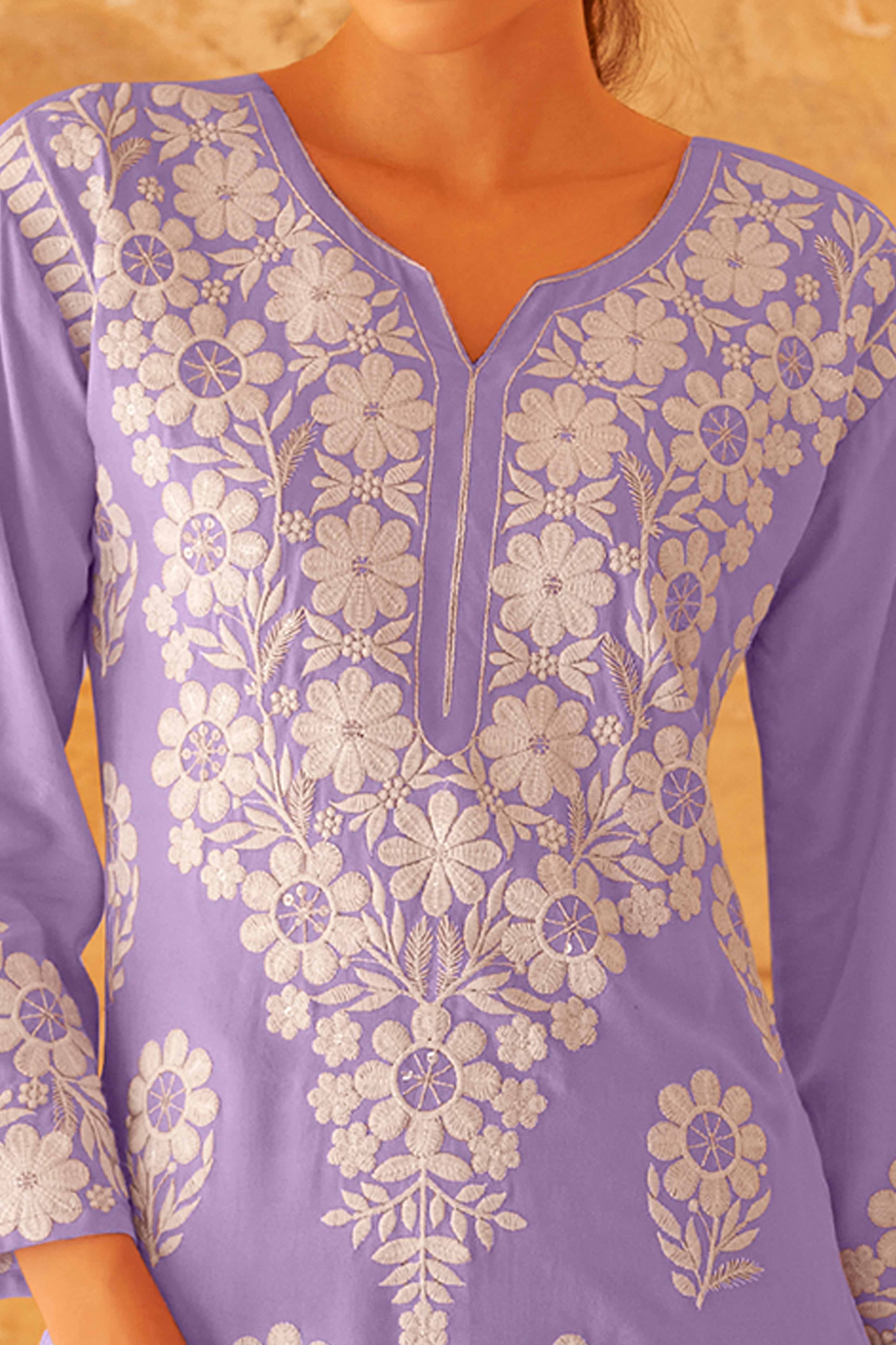 Floral Embroidered Deep Purple Rayon Co-Ord Set for Casual Wear