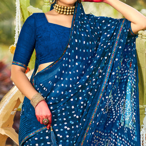 Blue Bandhani Printed Georgette Saree