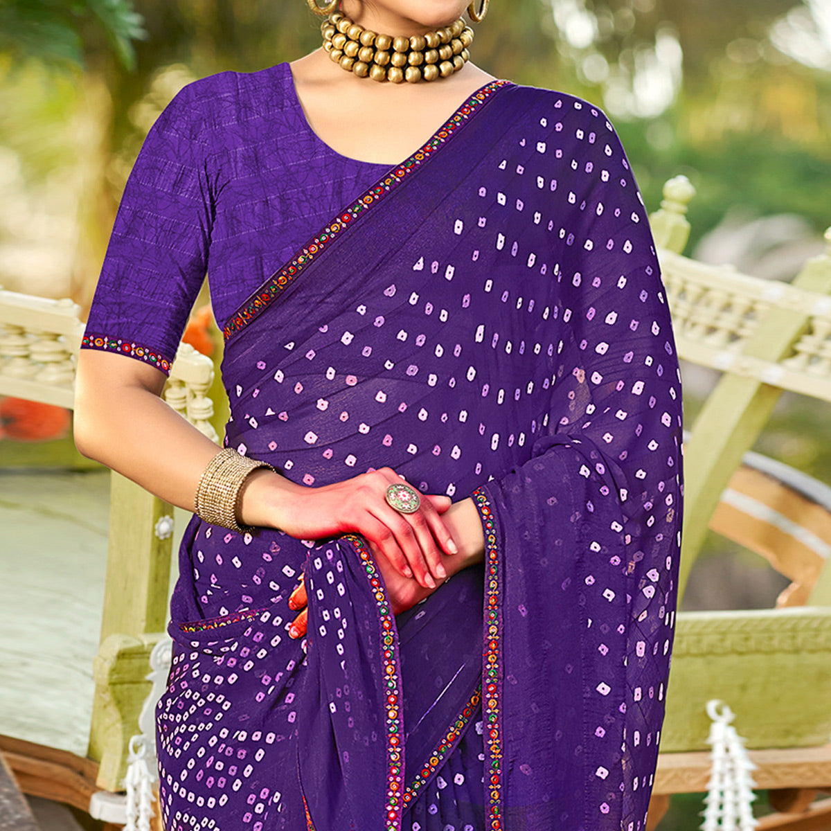 Violet Bandhani Printed Georgette Saree