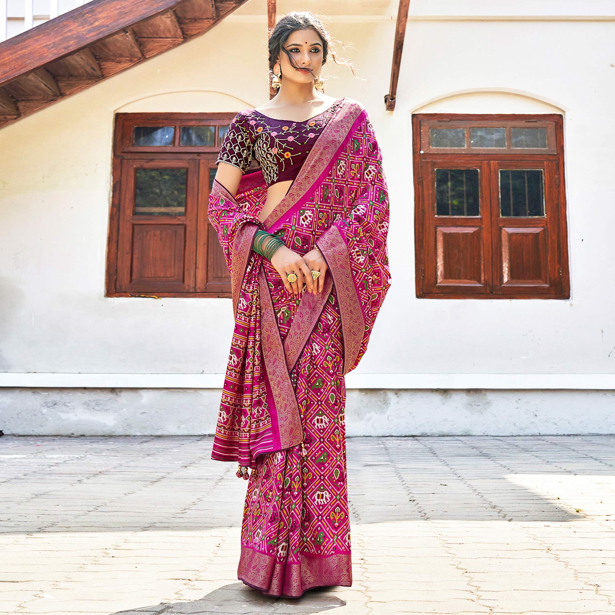 Pink Patola Printed Art Silk Saree
