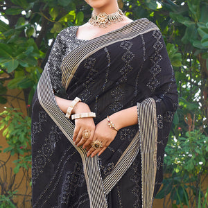 Black Printed Chiffon Saree