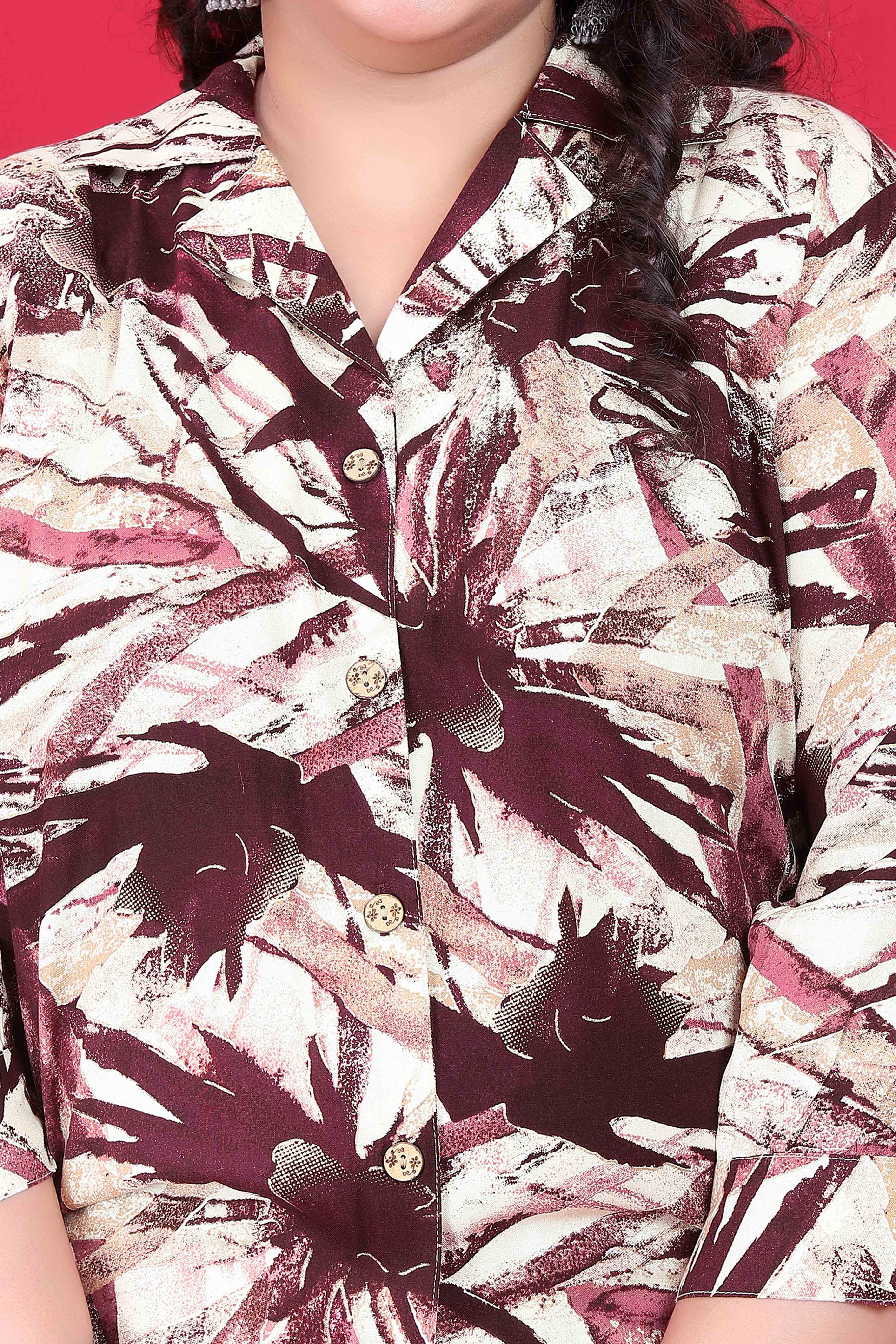 Wine Floral Printed Rayon Co-Ord Set