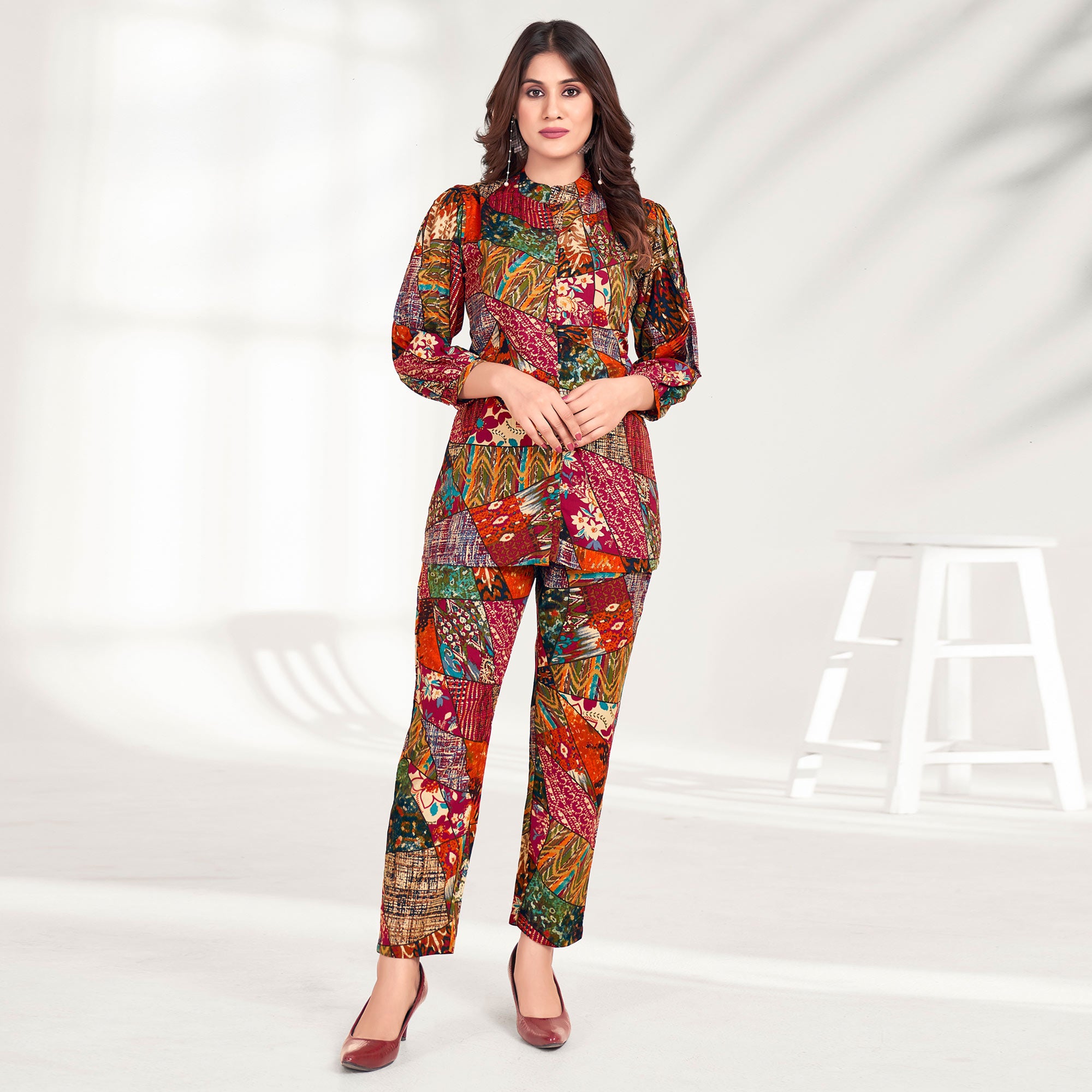 Multicolor Foil Printed Rayon Co Ord Set