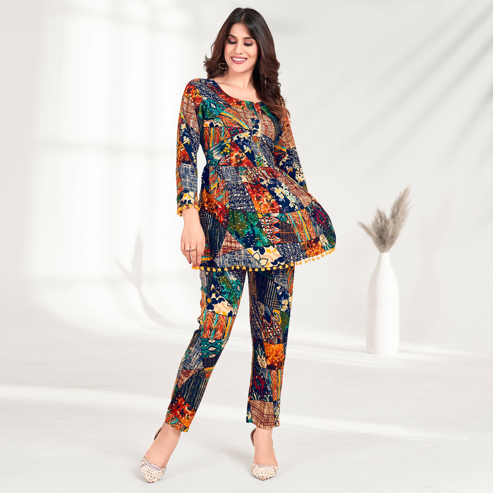 Multicolor Foil Printed Rayon Co Ord Set