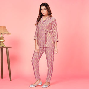 Pink Floral Printed Pure Silk Co Ord Set