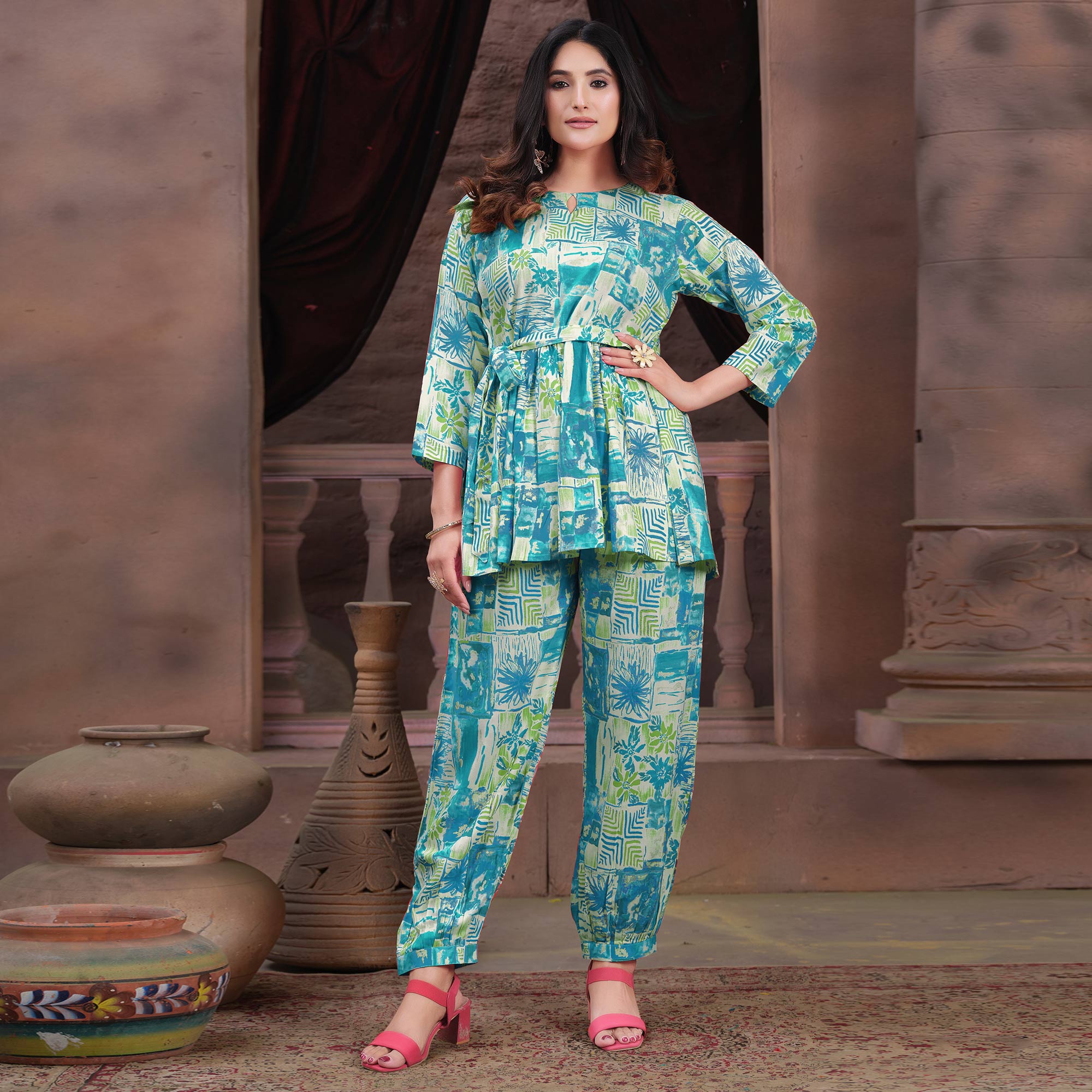 Multicolor Floral Printed Rayon Co Ord Set