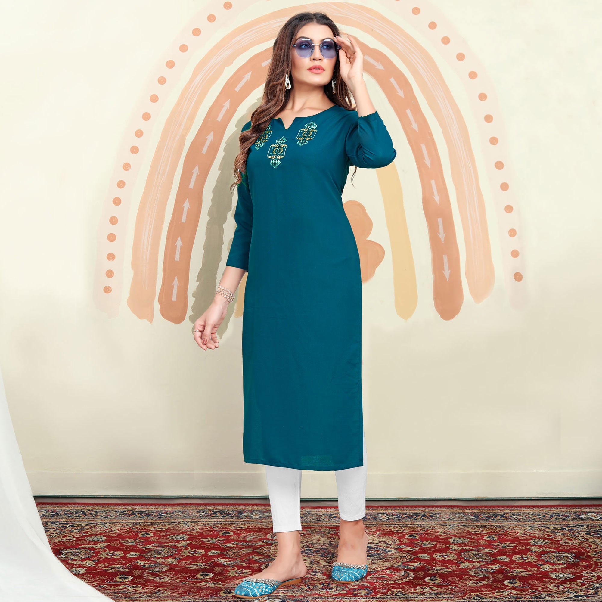 Morpich Mirror Embroidered Cotton Blend Kurti