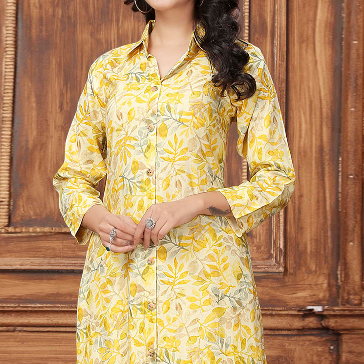 Yellow Floral Printed Rayon Co-Ord Set