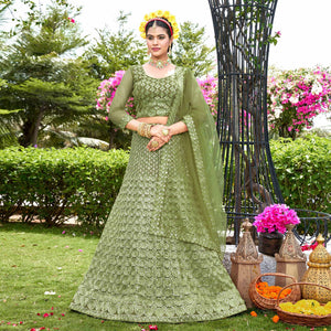 Green Sequins Embroidered Net Lehenga Choli