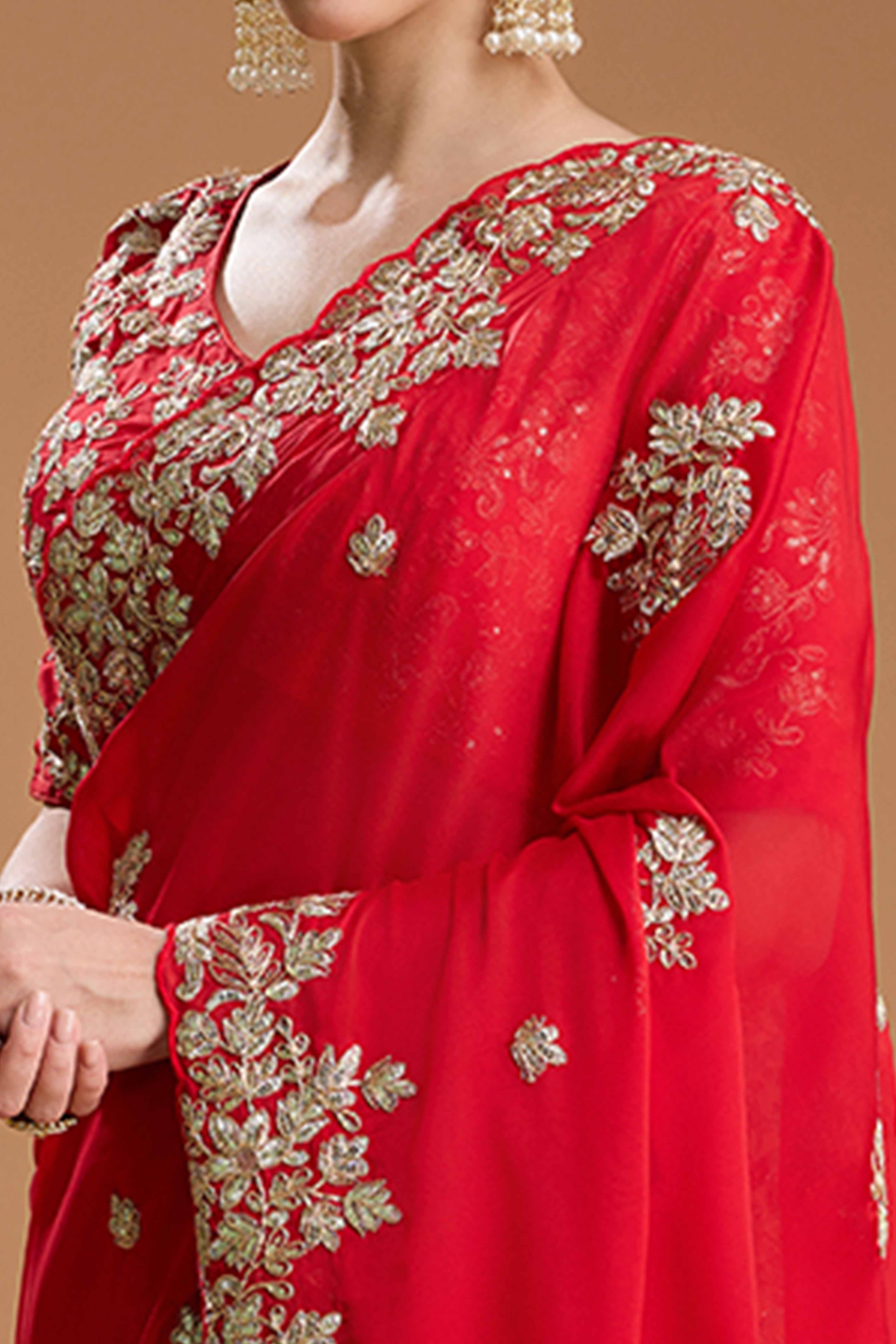 Red Organza Saree Enhanced with Elegant Sequins Embellishments