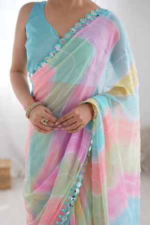 Multicolor Mirror Work Embroidered Georgette Saree