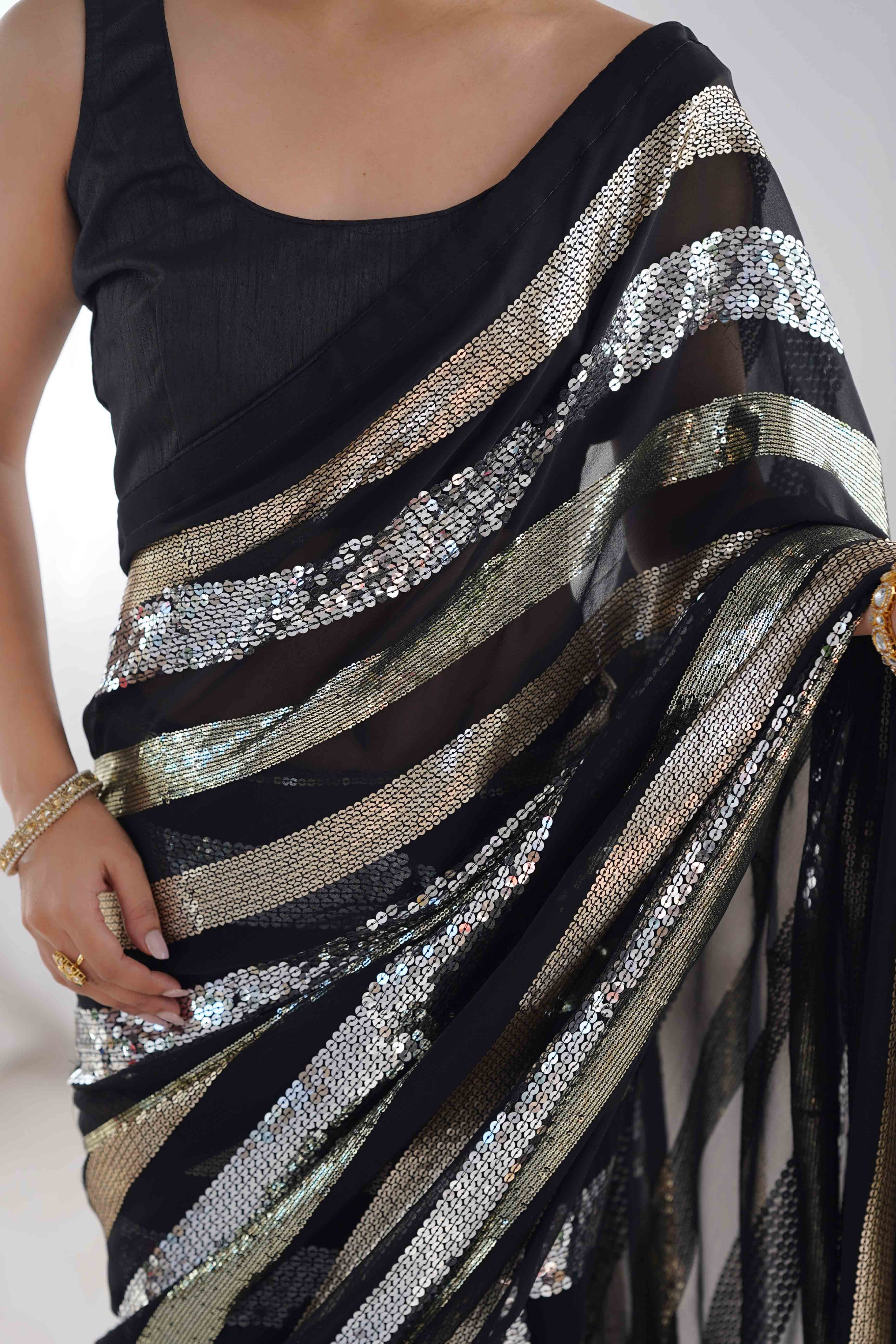 Black Sequins Embroidered Georgette Saree