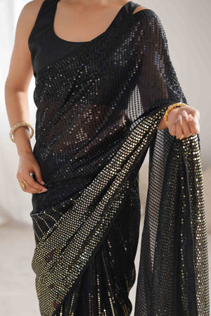 Black Sequins Embroidered Georgette Saree