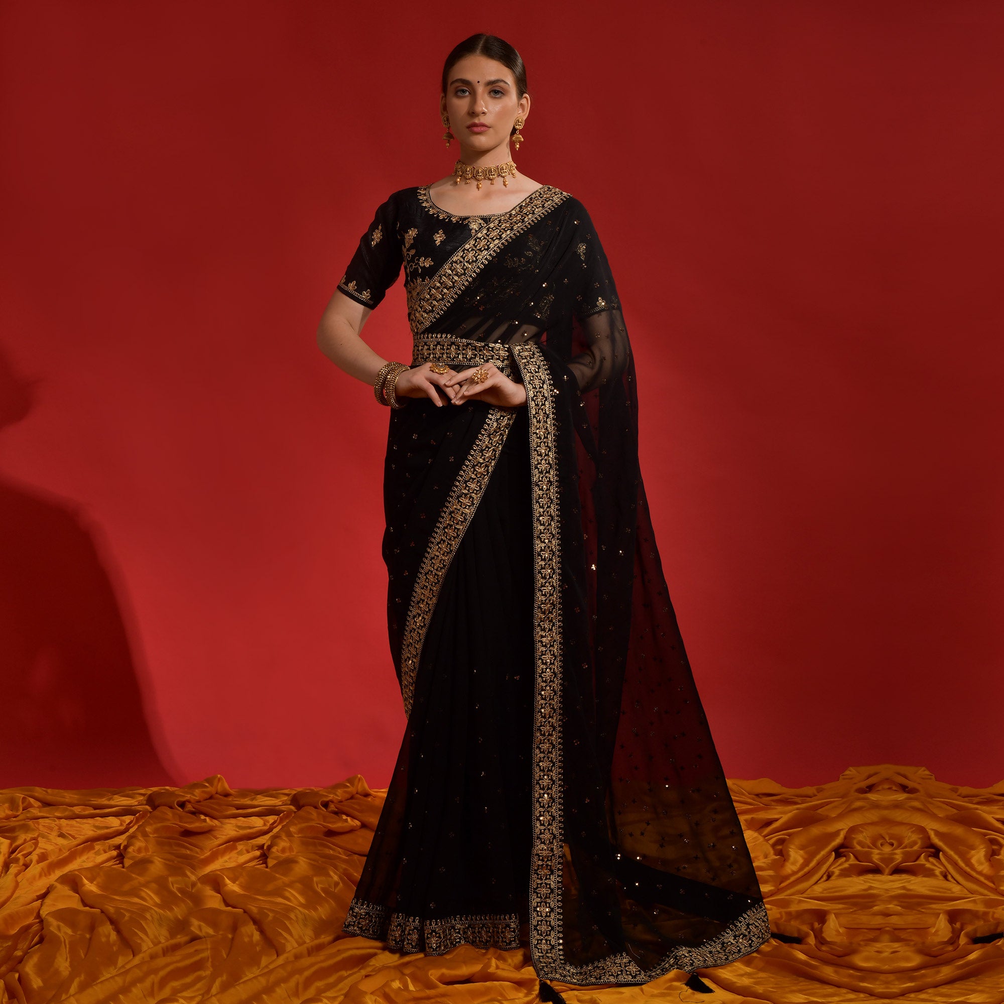 Black Sequins Embroidered Georgette Saree