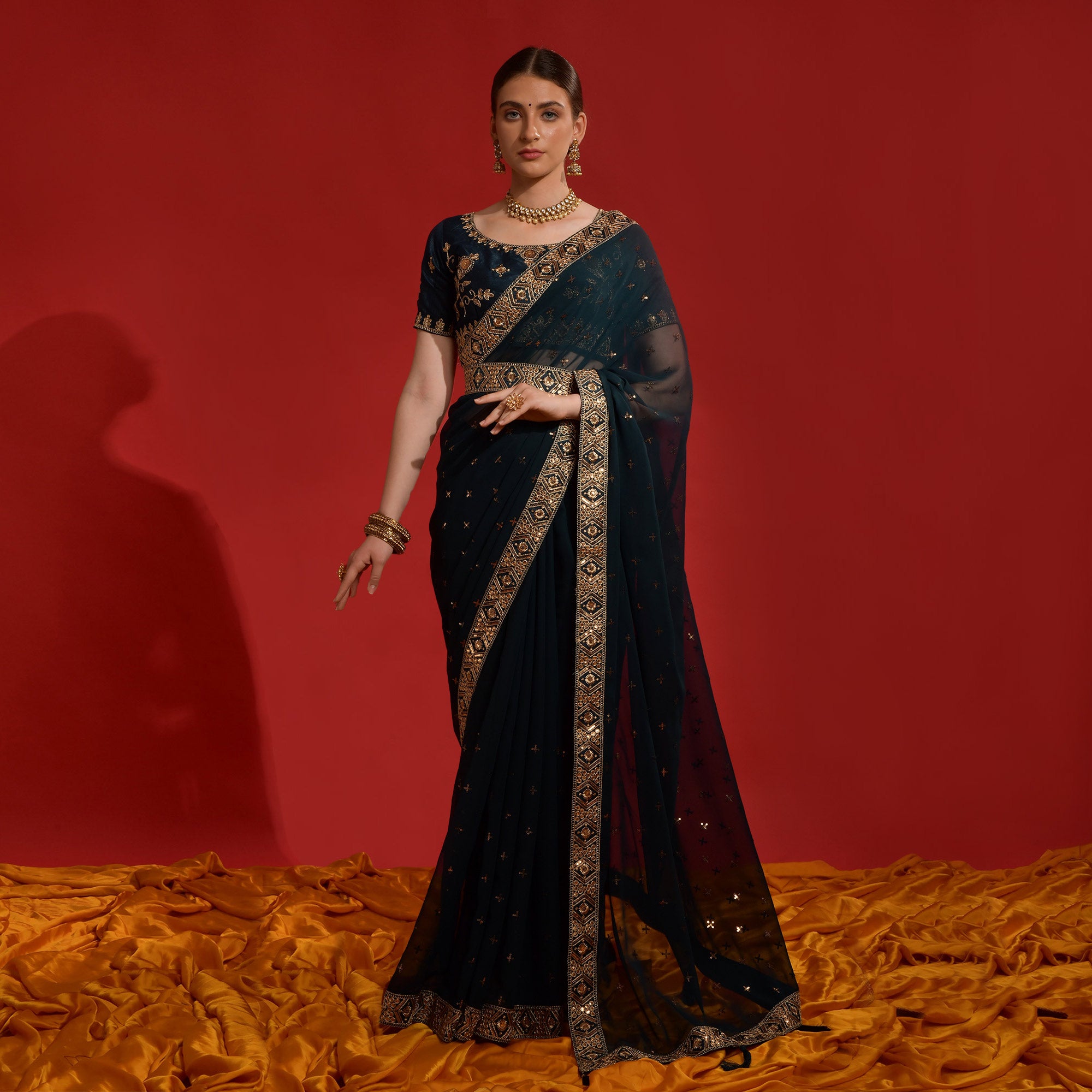 Blue Sequins Embroidered Georgette Saree
