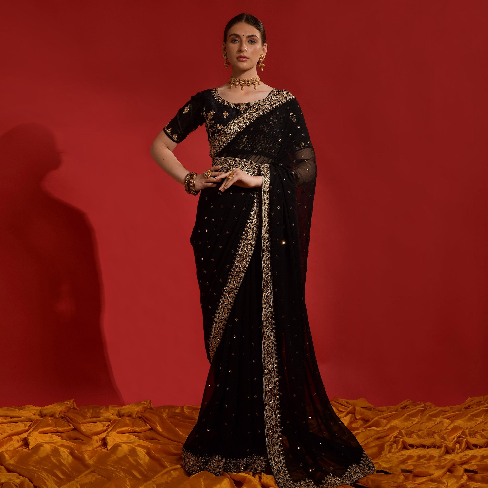 Black Sequins Embroidered Georgette Saree