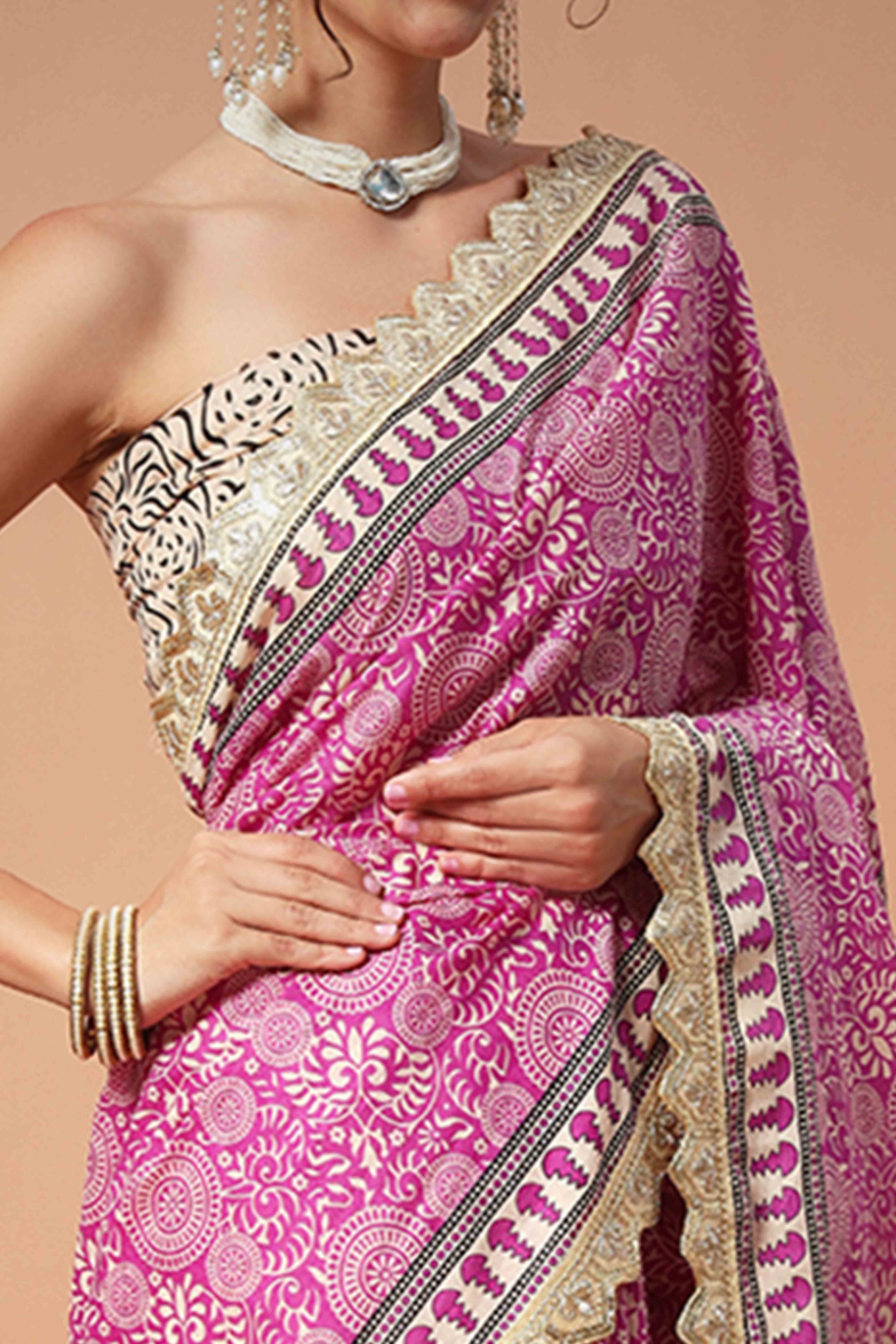 Cream Mulmul Cotton Saree with Traditional Ajrakh Block Prints