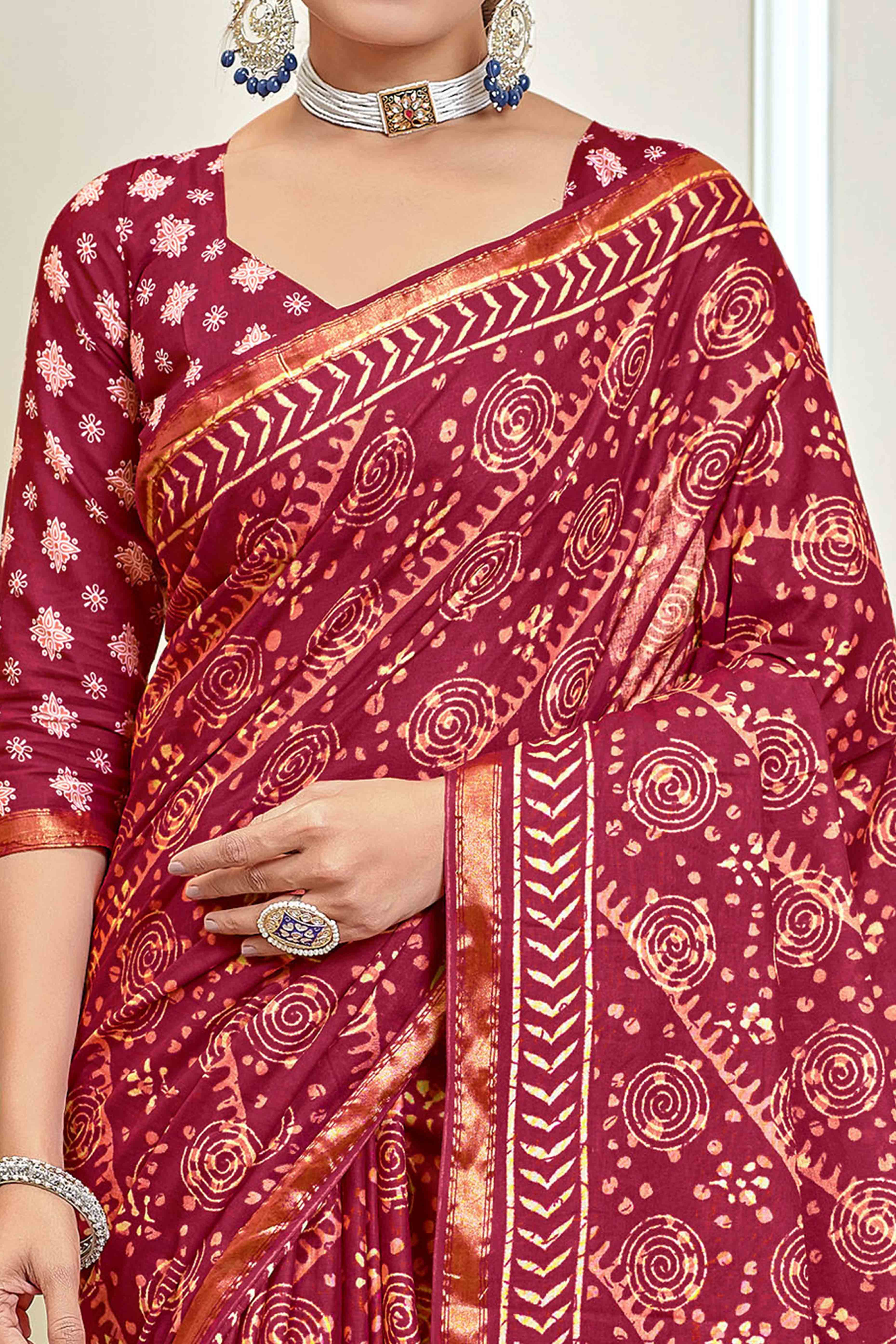 Pink Abstract Print Printed Pure Mulmul Cotton Saree