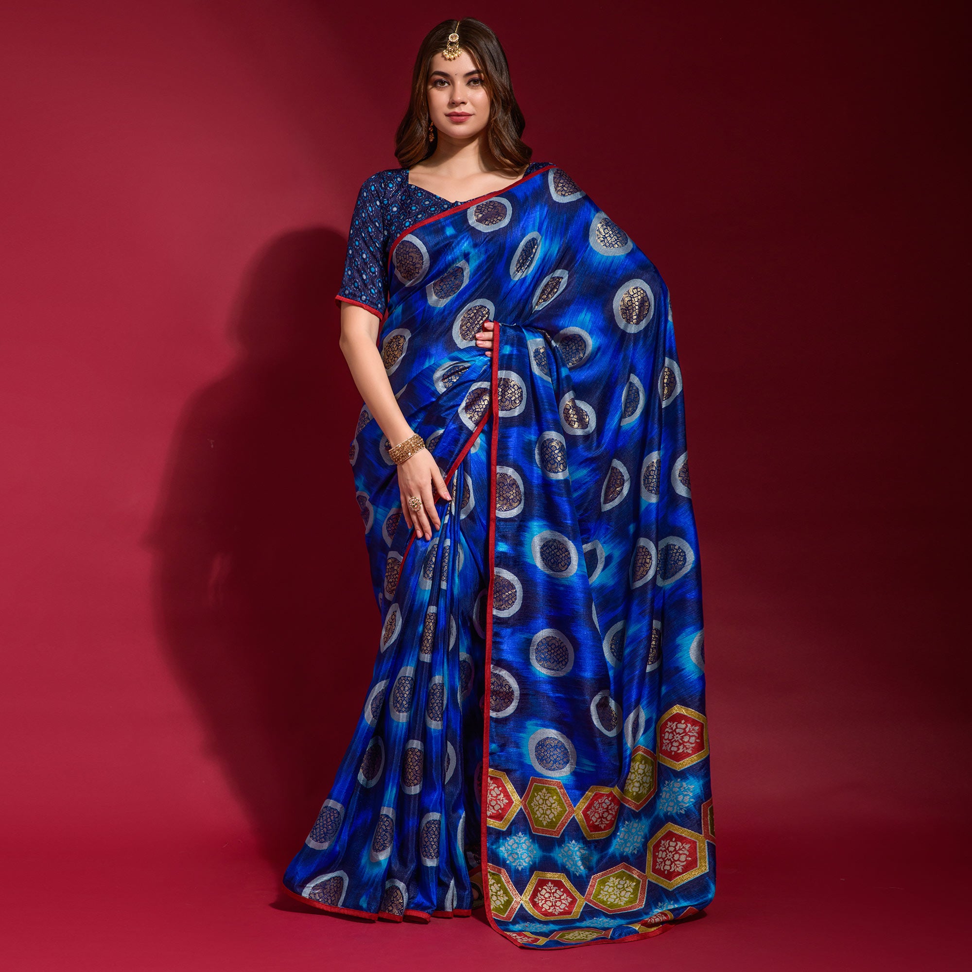 Blue Foil Printed Art Silk Saree